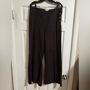 Anthropologie Elevenses Brown Linen Wide Leg Pants - Size 10 - NWOT